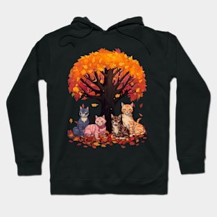 Cute Cats Fall Autumn Season Maple Leaf Tree Lovers Pumpkin Hoodie